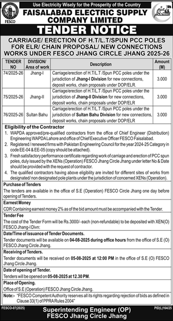 Faisalabad Electric Supply Company Limited Tender Notice